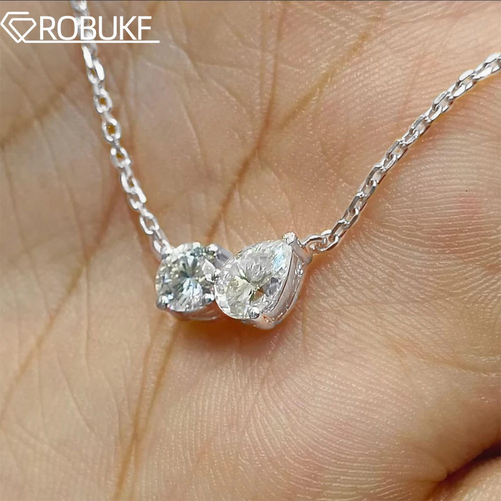 

2cttw Round & Pear Cut Moissanite Necklace for Women S925 Silver 18K Gold Plated Two Stone Pendant Dainty Bridal Jewelry GRA