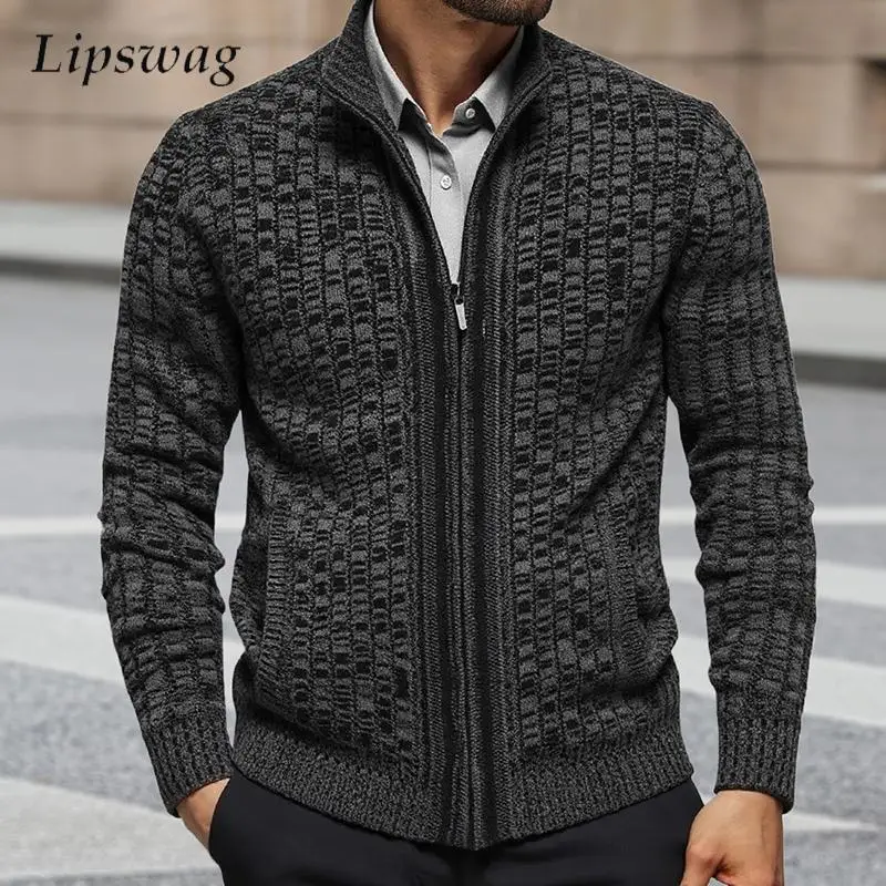 

Stylish Men's Slim Sweatercoats Autumn Winter Outdoor Casual Knitting Stand Collar Jackets Men Coats Vintage Zip-up Cardigan Top