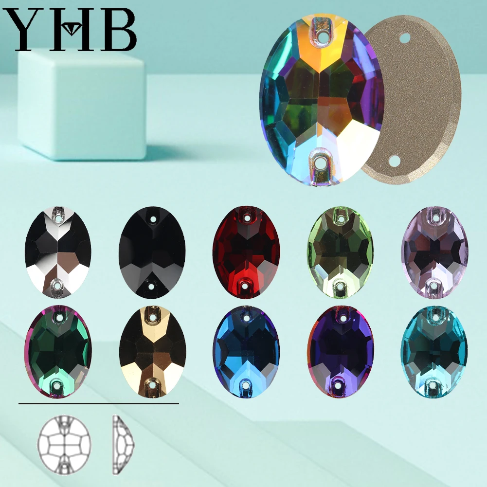 YHB Top Quality Oval Ellipse Glass Crystal AB Moonlight Sewing Stones Flatback Sew on Rhinestones For Garment Clothes Bags