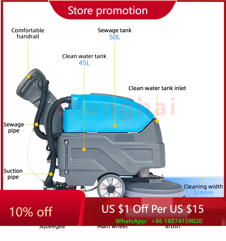 

New SJ45B 45L Commercial Industrial Vacuum Scrubber Machine Walk Behind Single Disc Floor Scrubbers Dryer