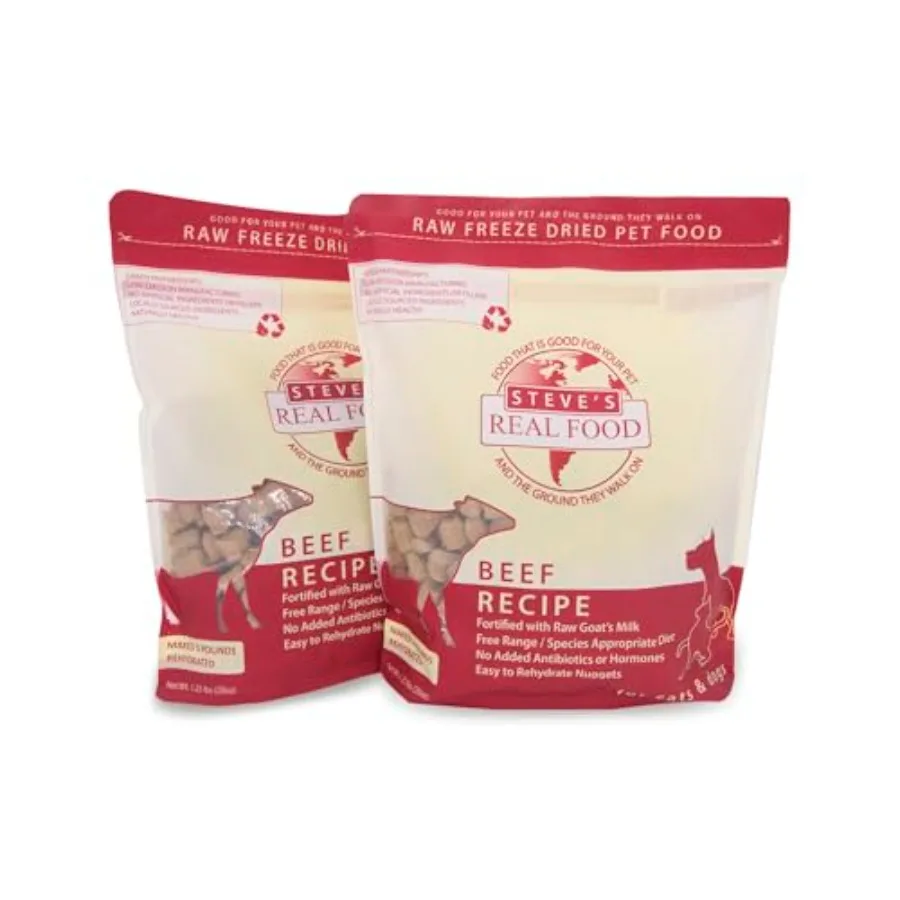 Dieta de comida cruda liofilizada de Steve's Real Food para perros y gatos, paquete de 2 recetas de carne de res, 1,25 libras en cada bolsa, hecha en EE. UU.