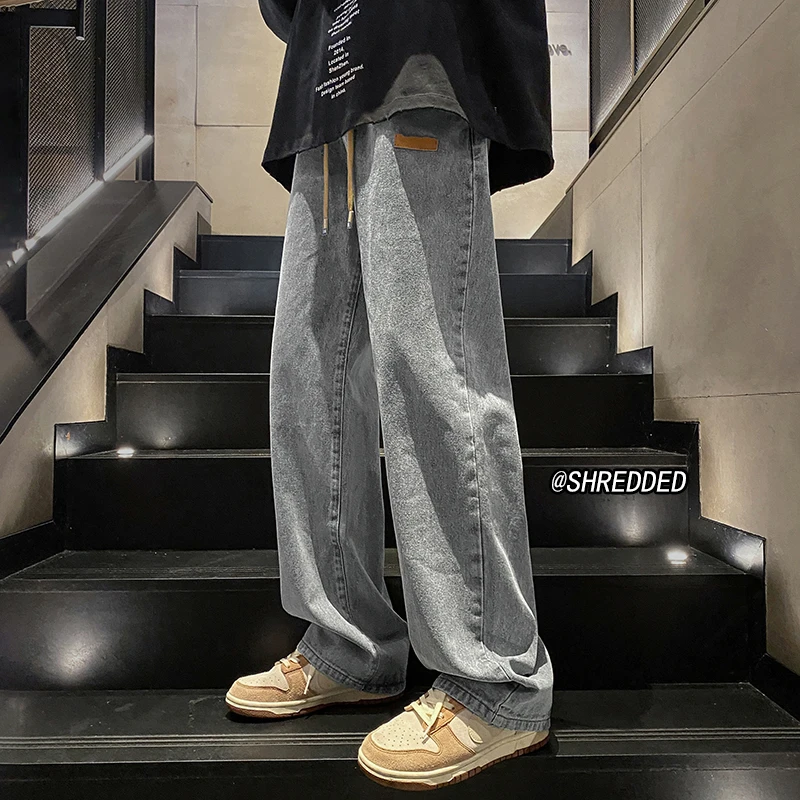 

Retro American Denim Jeans Men's Spring Autumn Straight Leg Casual Trendy Floor-Length Wide Leg Long Pants High Street Cool