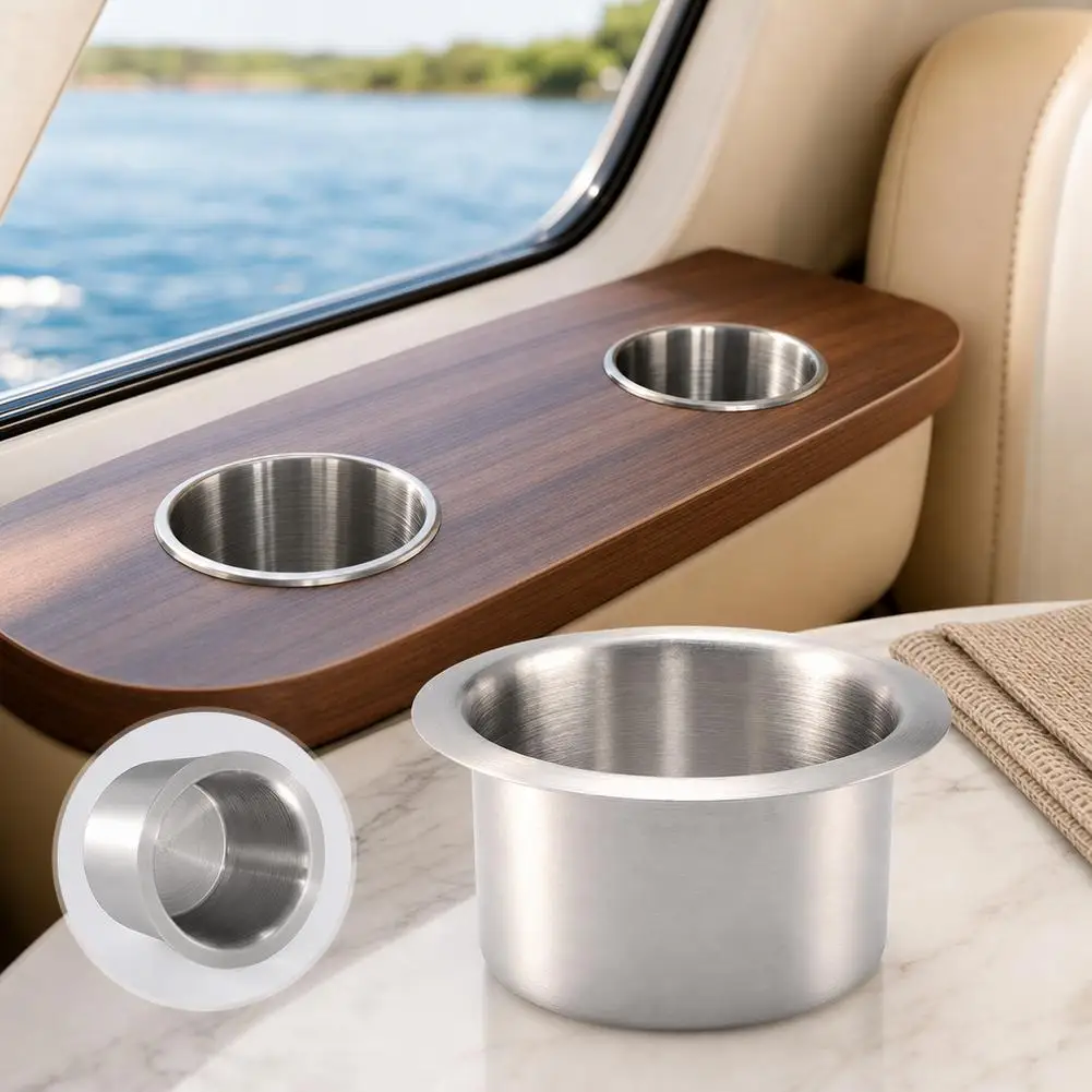 RV Modification Stainless Steel Cup Holder Drop-In Cup Drink Holder Insert for Coffee Table Lounge Chair