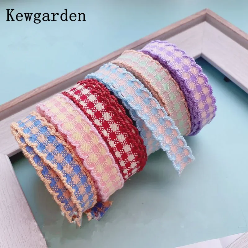 Kewgarden Plaid Hemming wstążka 12mm 32mm DIY Hairbow akcesoria Handmade sztuka szycia Overlock taśmy krawędziowe pakowanie prezentów 5 metrów