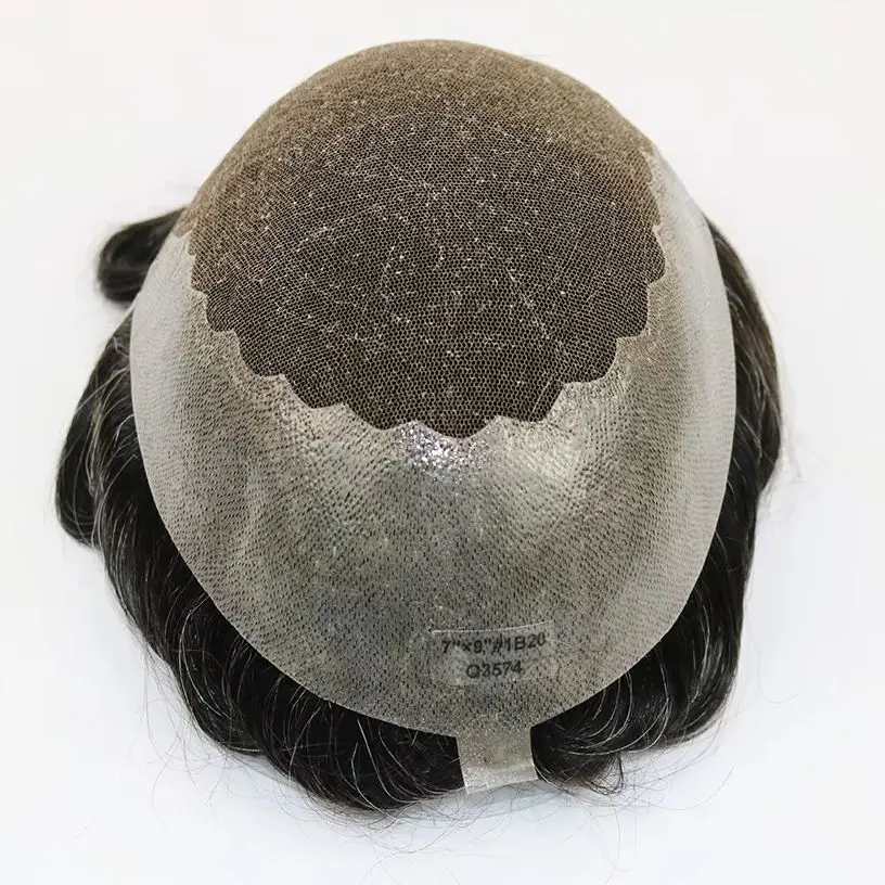 باروكات Q6 للرجال 6 بوصة 1B20 أسود رمادي غير مرئي دانتيل سويسري وشعر مستعار فائق البولي يوريثان للرجال 130% كثافة عالية 100% شعر صناعي بشري