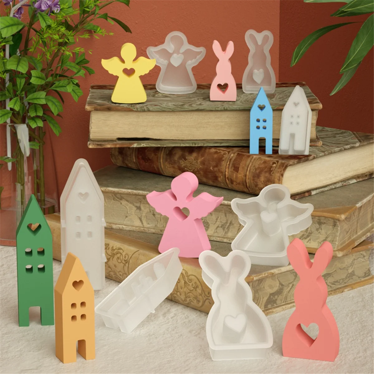 7 قطع DIY المنزل منزل أرنب زاوية شمعة قالب من السيليكون الحب شكل منزل كعكة الشوكولاته سيليكون الروائح ديكور المنزل