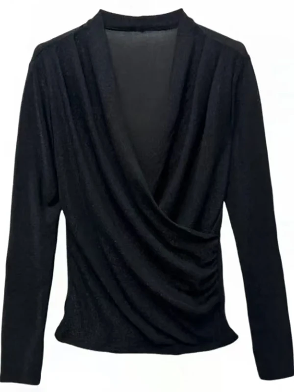 تي شيرت نسائي أنيق وعصري بقصة ضيقة وياقة على شكل V، تصميم جديد لفصل الربيع