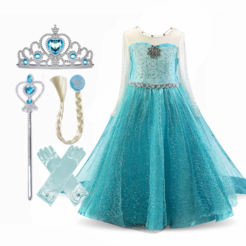 Elsa Dress for Girls 3-10 Yrs Birthday Role Anna/Elsa Princess Dress For Kids Halloween Carnival Party Girls Costume