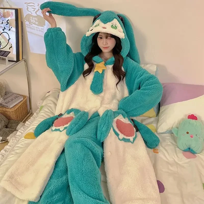 cute-cartoon-anime-hatsune-miku-pajamas-set-flannel-coral-fleece-long-robe-pants-warm-winter-home-clothes-loungewear-sleepwear
