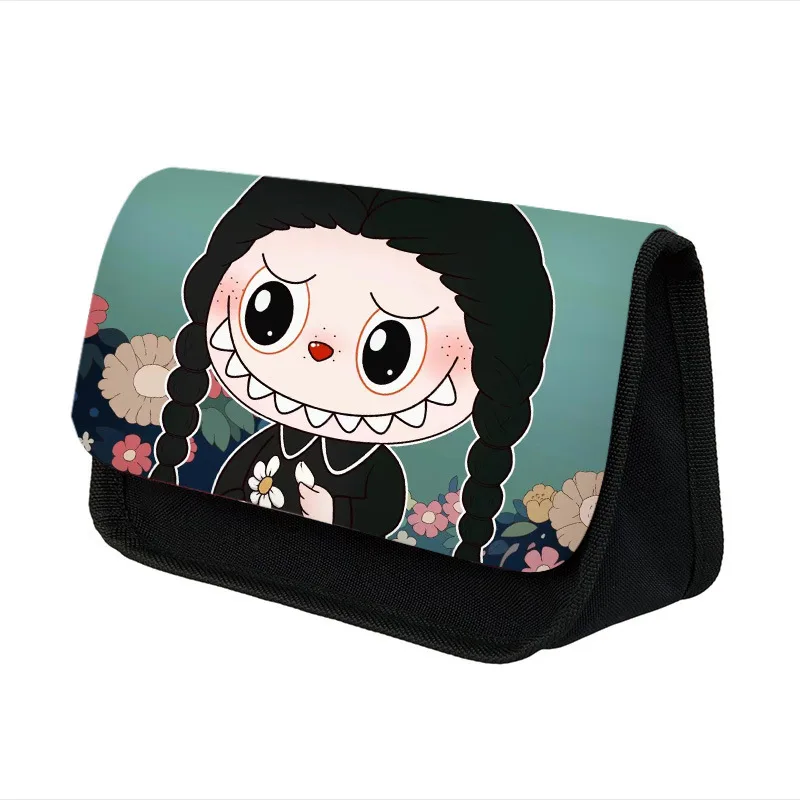 New Labubu Women's Makeup Bag Elementary School Cartoon Cute Large Capacity Double Pencil Case Polyester Pencil Bag Wholesale