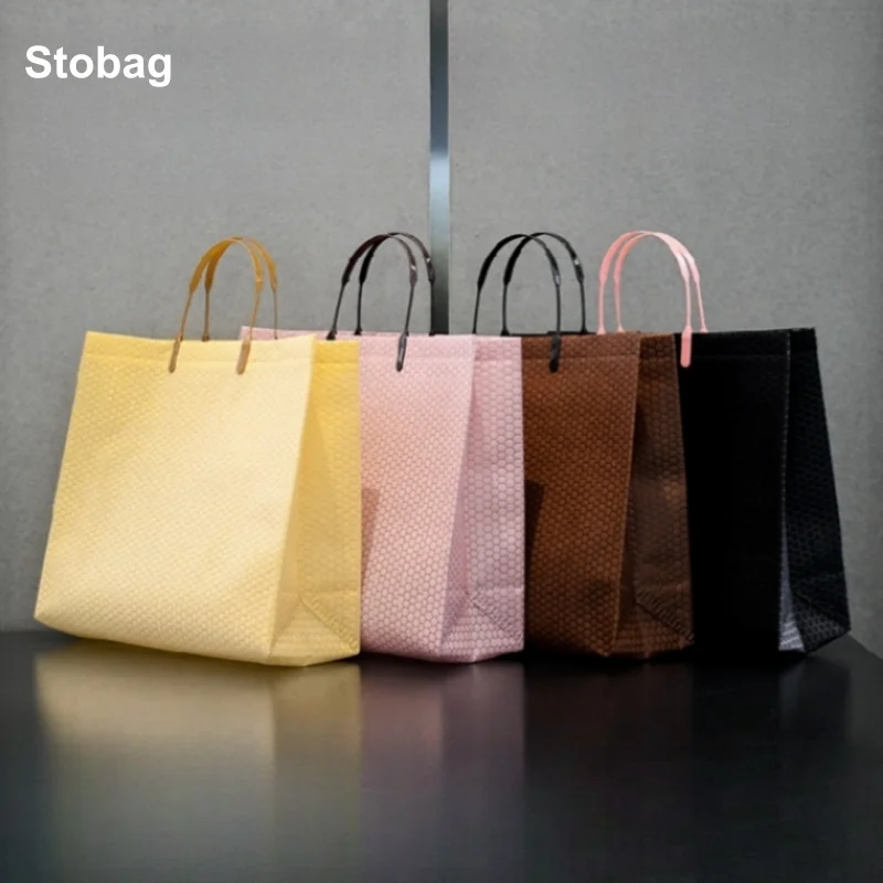 

StoBag 10pcs Non-woven Shopping Tote Bags Shoulder Color Fabric Portable Storage Reusable Large Pouch Custom Logo(Extra Fee)