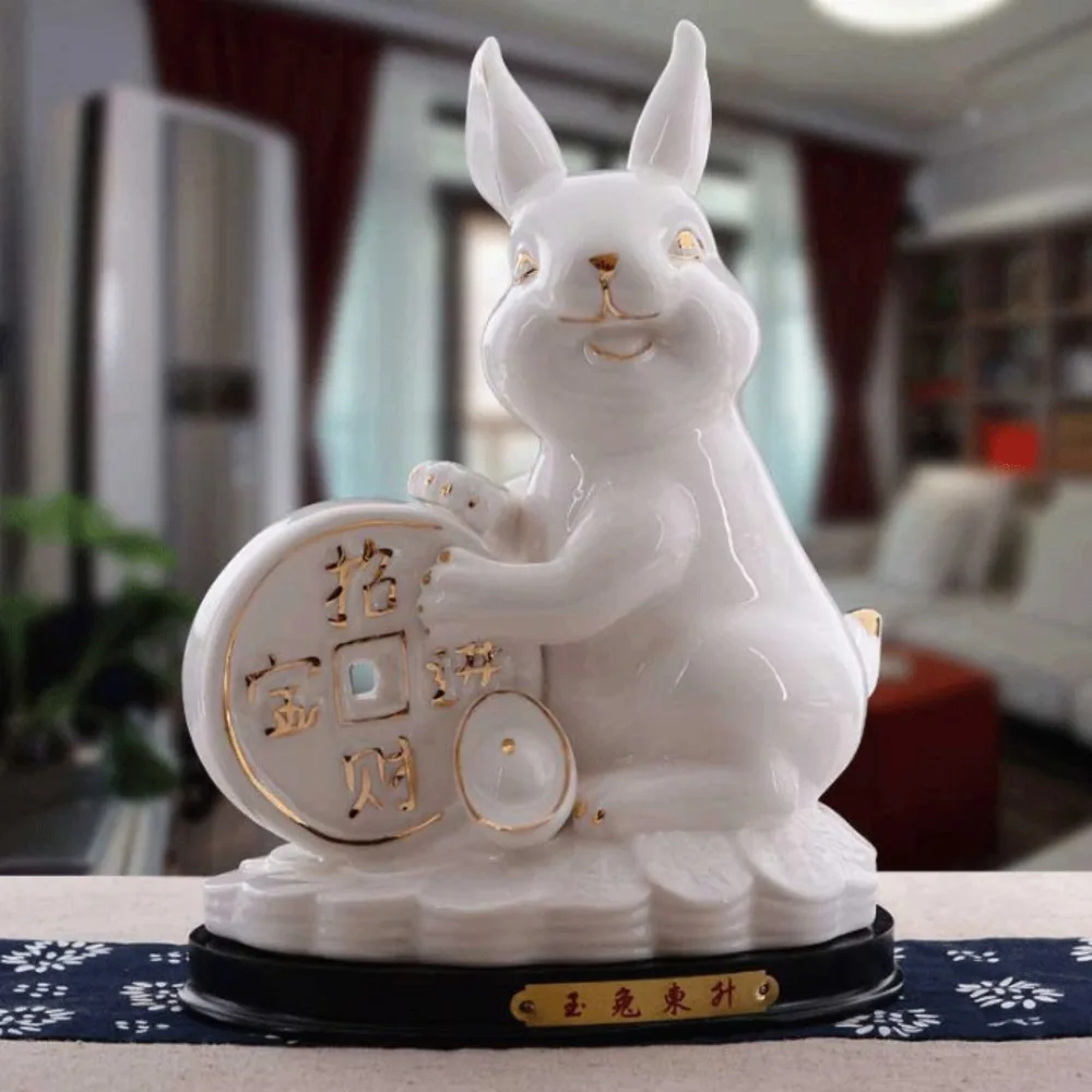 

Керамическое украшение в виде кролика Zhaocai Zhenzhai, фарфоровый белый кролик, поделки, двенадцать знаков зодиака, милый кролик, украшение для дома, подарки