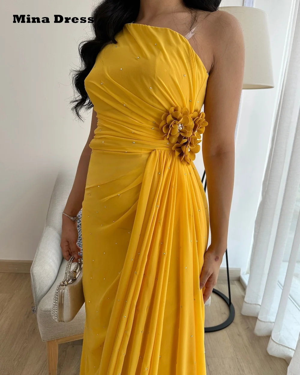 Sleeveless Arabic Evening Dress Luxury Elegant Party Dresses Woman Flowers Customized Backless Sloping Shoulders Prom 2025