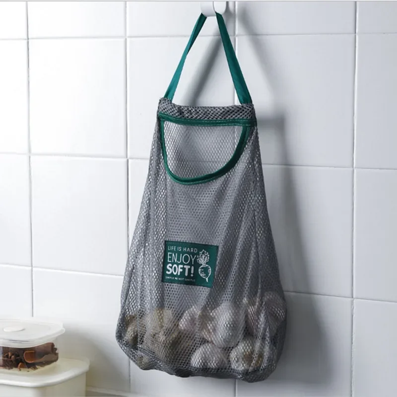 Kitchen Fruit Vegetable Storage Mesh Bag Wall-mounted Sundries Storage Bag Organize Portable Breathable Hanging Holder