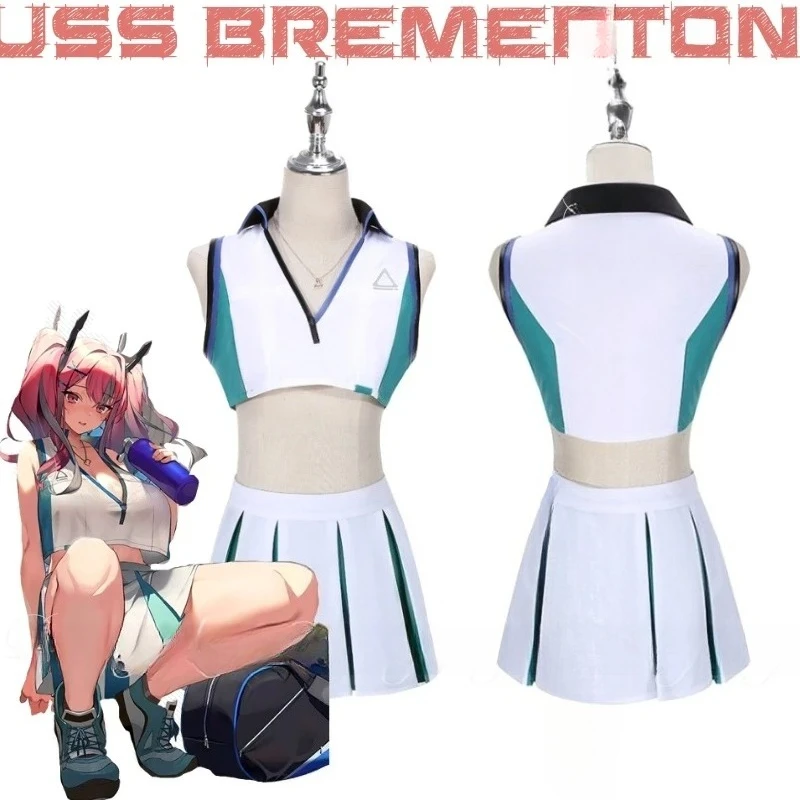 

Azur Lane Game USS Bremerton Косплей с розовыми бликами, двойными хвостиками, белое болеро и короткая юбка, карнавальный костюм 2025