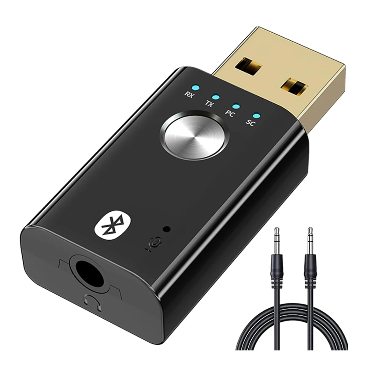 4 in 1 USB Bluetooth 5.1 เครื่องส่งสัญญาณ,อะแดปเตอร์ไร้สายบลูทูธแบบพกพาสําหรับ PC,การ์ดเสียง,รถยนต์,หูฟัง