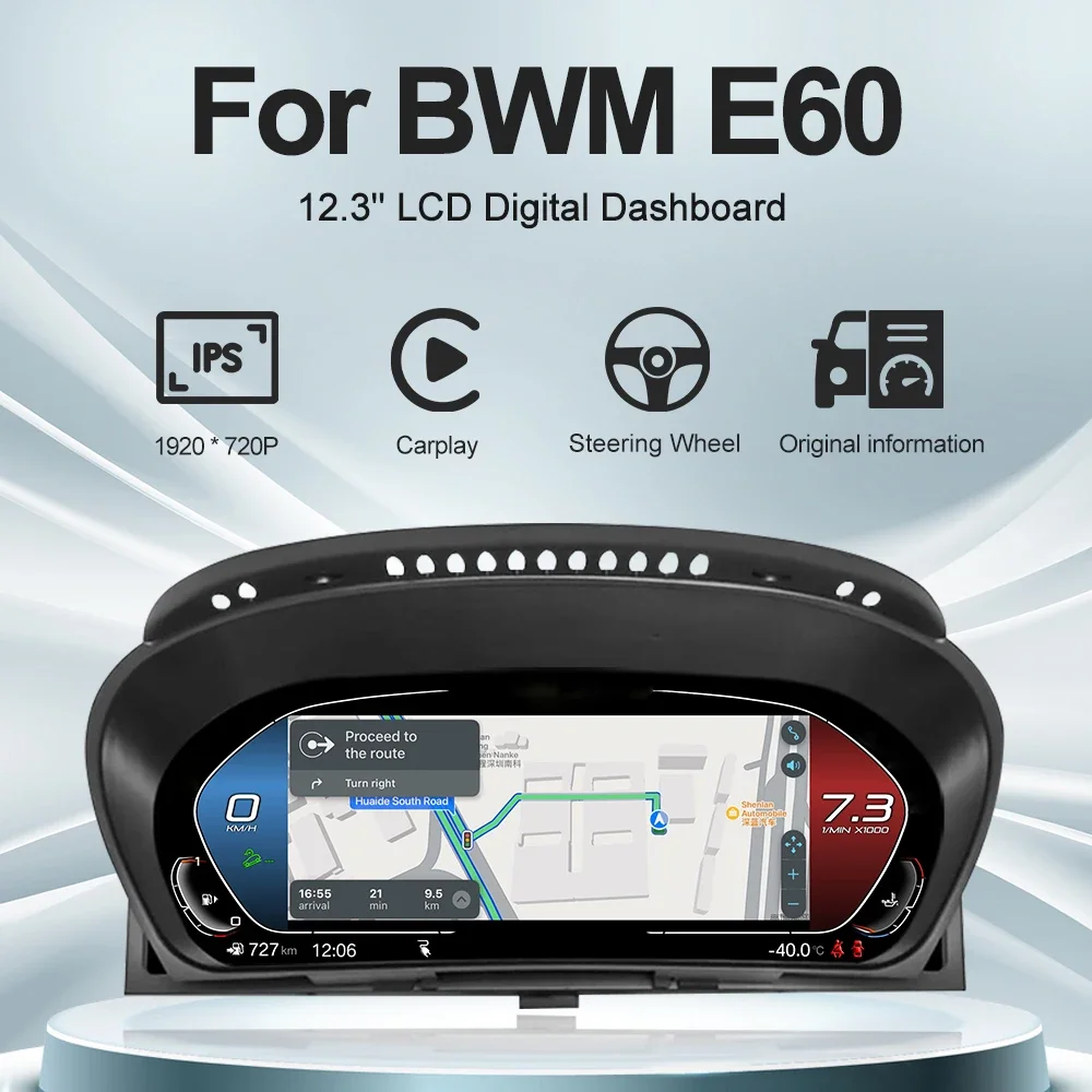 12.3'' For BMW 5 Series E60 E61 E63 E64 Digital Cluster Dashboard Speedometer Lcd Panel Snelheidsmeter Virtuele Cockpit Carplay