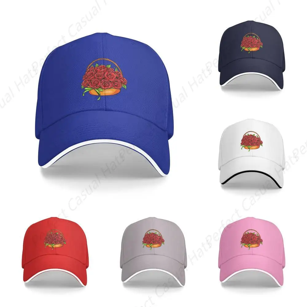 Hot-Selling Bouquet Of Roses In A Flower Basket Sandwich Caps Peaked Caps Trucker Hat Men Women Outdoor Travel Sport Sun Visor