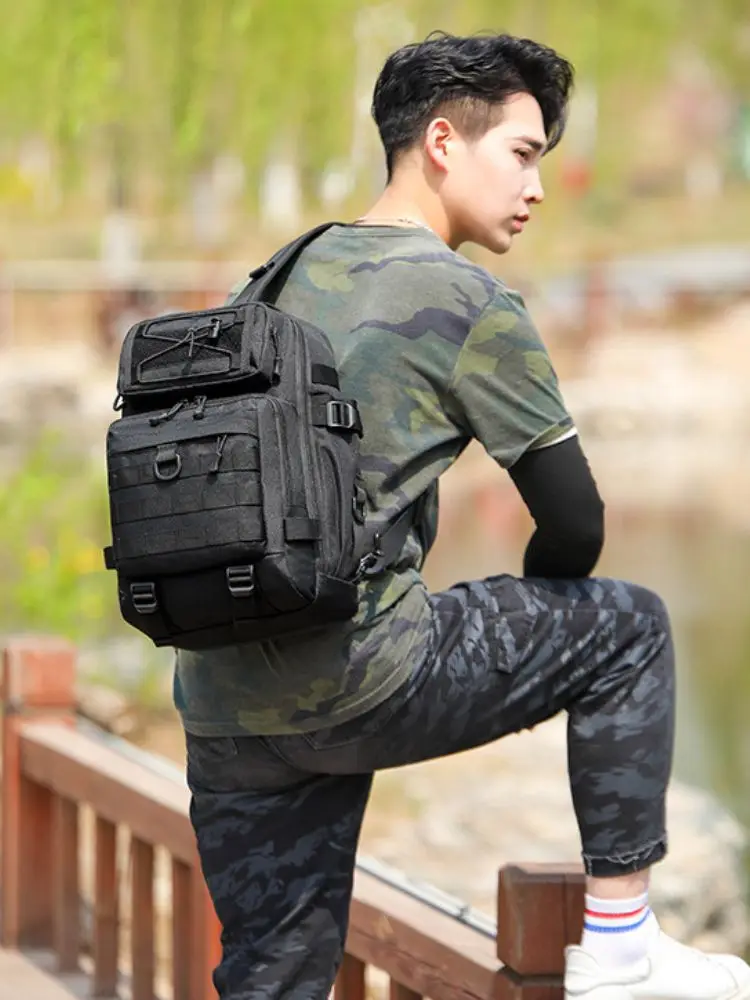 Water Repellent Wear-resistant Shoulder Lure Bag Multifunctional Fishing Tackle Angling Rod Backpack Outdoor Crossbody Chest Bag