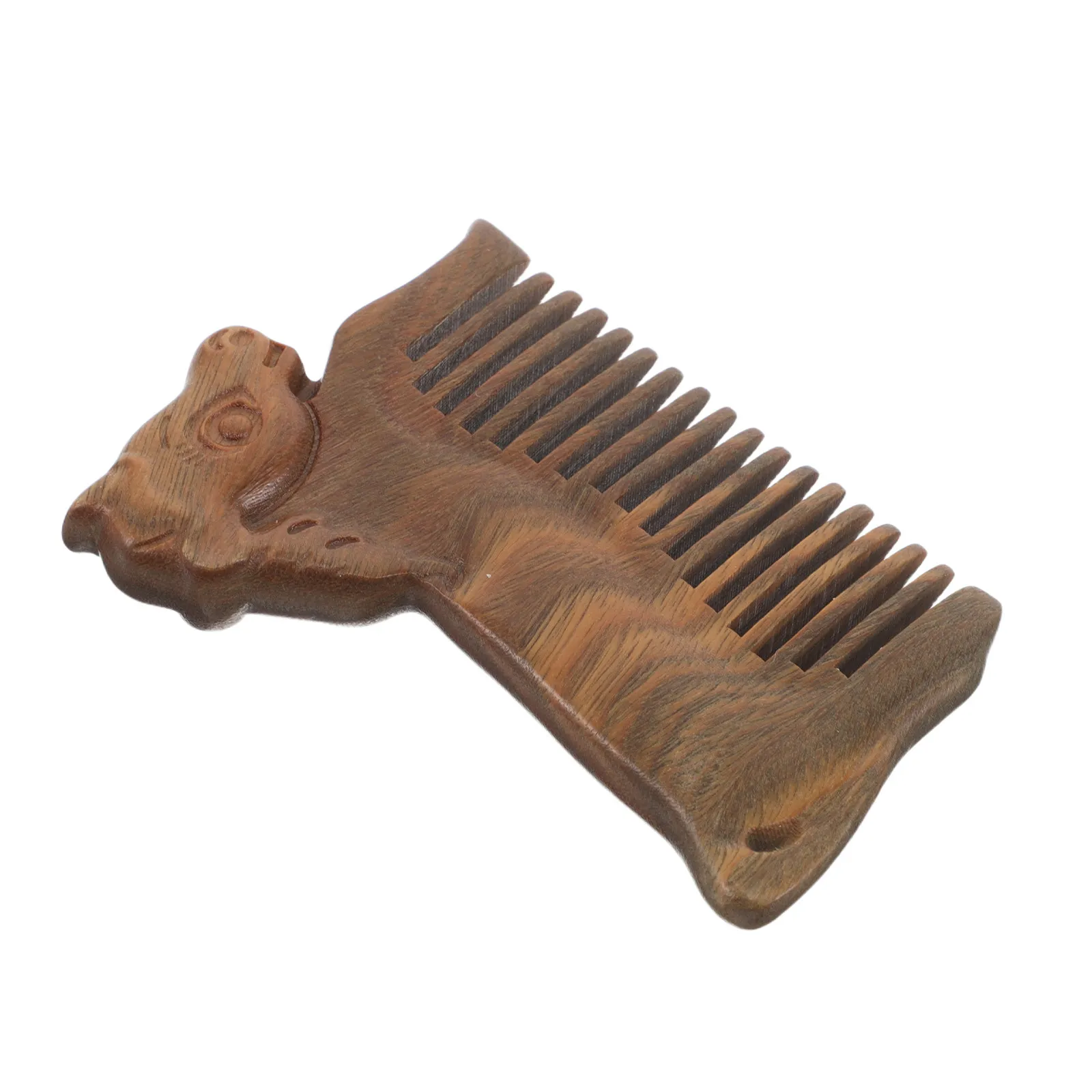 Portable Sandalwood Scalp Comb Zodiac Horse Carved Wide Tooth Anti Static Wooden Hair Comb for Travel Daily Use Pocket Size
