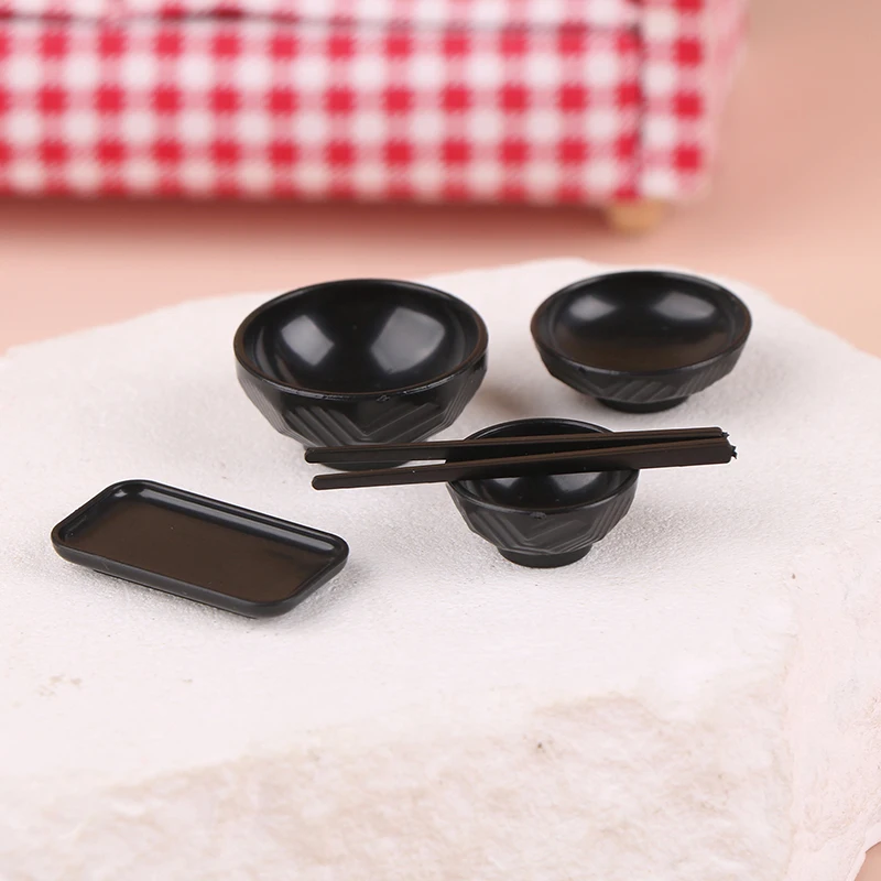 5pcs 1/12 Dollhouse Simulation Bowl Chopsticks Dish Kits Dollhouse Miniature Kitchen Tableware Decoration Doll House Accessories