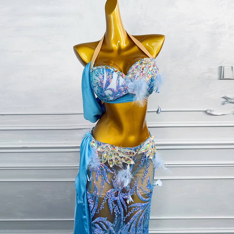 BellyDance Costume Women's Customized High-end Luxury Rhinestone Satin Dress Adult Children Oriental Dance Performance Clothing