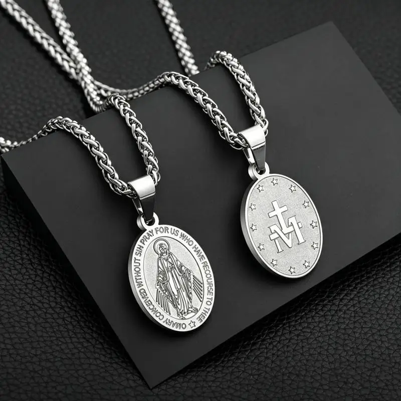 Oval Double Sided Portrait Pendant Necklace Retro Titanium Steel Chain Fashion Jewelry For Daily Wear Accessories Gift