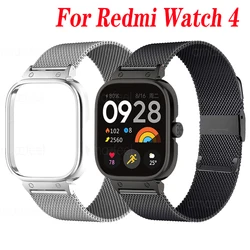 Pulseira de Metal para Relógio Redmi 4, Banda Cover Strap, Aço Inoxidável Correa, Case Protector, Pulseira para Xiaomi Redmi Watch 4