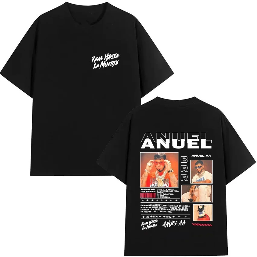 Rap Singer Anuel AA Real Hasta La Muerte Punk 2025 Summer New Men's Women's Gothic Oversized T-shirt Cotton T-shirt Fan Gift