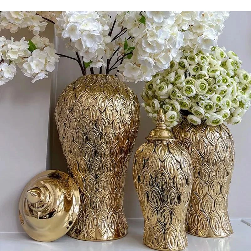 Gold-plated Lattice Texture Ceramic Storage Jar with Lid Desk Decoration Jewelry Jars Cosmetic Containers Porcelain General