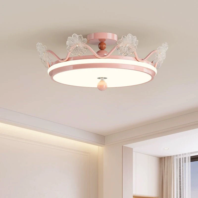 Children's Room Ceiling Light LED Girl Boy Bedroom Decor Lamp French Romantic Warm Nursery Baby Room Round Feather Ceiling Lamps