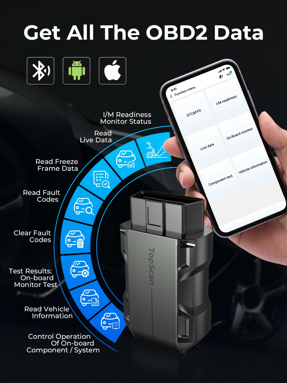 TOPDON-Ferramenta de Diagnóstico Inteligente, TopScan Lite Scanner, DTC Repair Guide, Bluetooth, Code Reader, Sistema completo, Teste Ativo