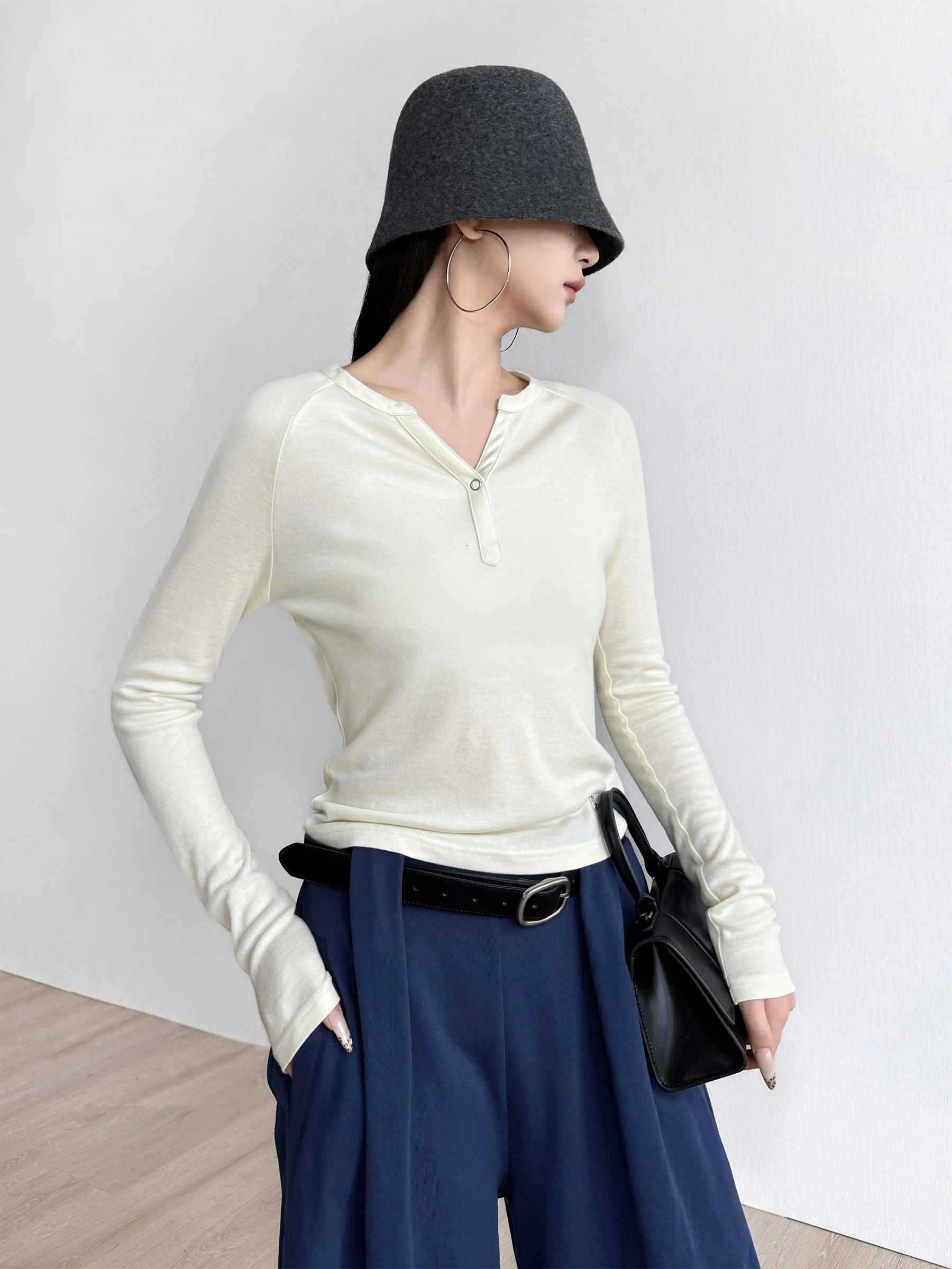 

NancyCavally Smooth as Jade Wool Knitted Henry Collar Base Layer Single Item Casual Sle Long Sve Women's Sweater