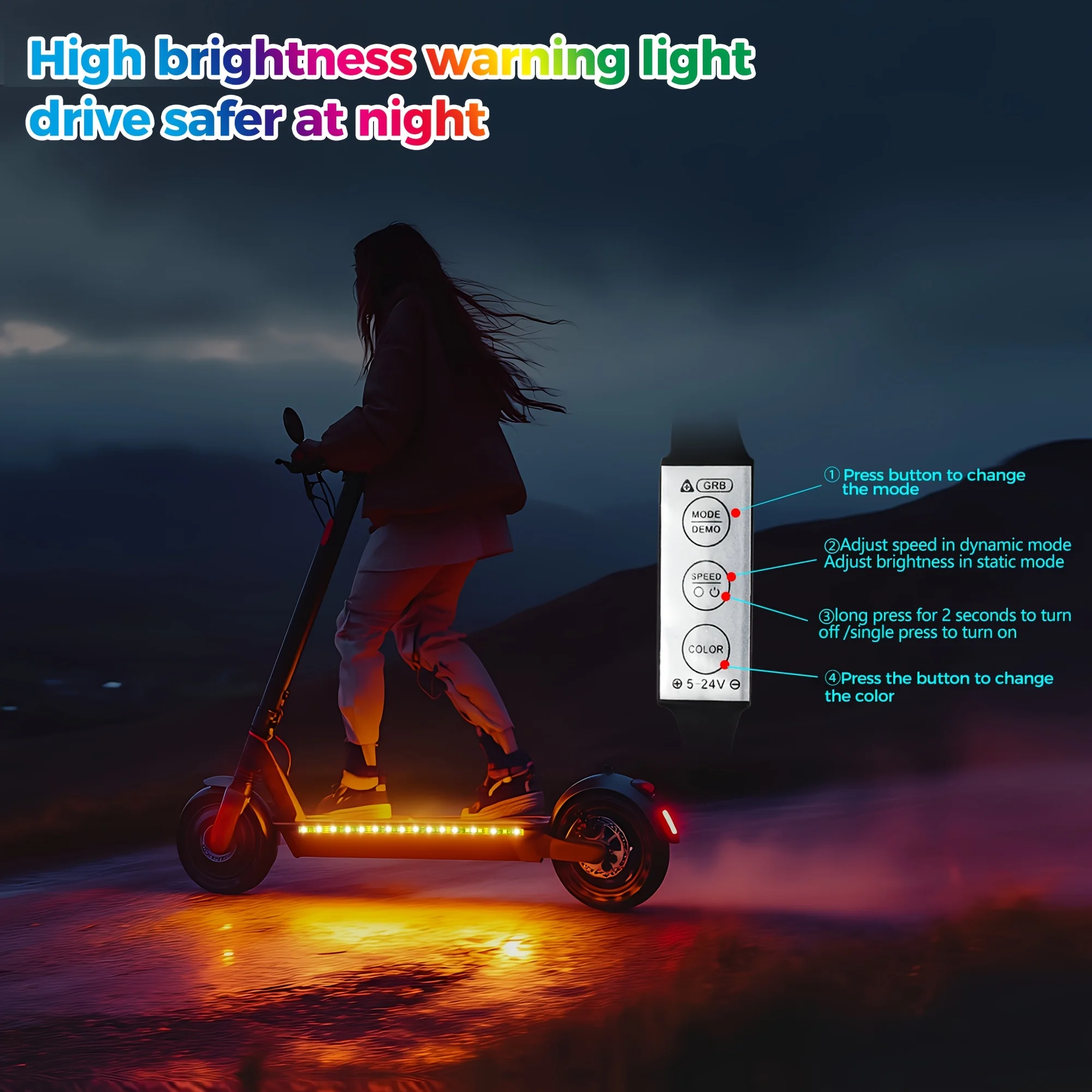 Electric Scooter LED Night Riding Warning Strip Light Suitable for Outdoor Cycling USB Powered