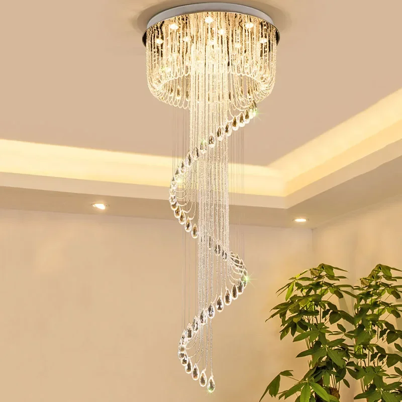 

Crystal Ceiling Chandelier Loft Room Decor Hotel Hall Lights Modern Double Spiral Staircase Lustre Home Decoration Accessories