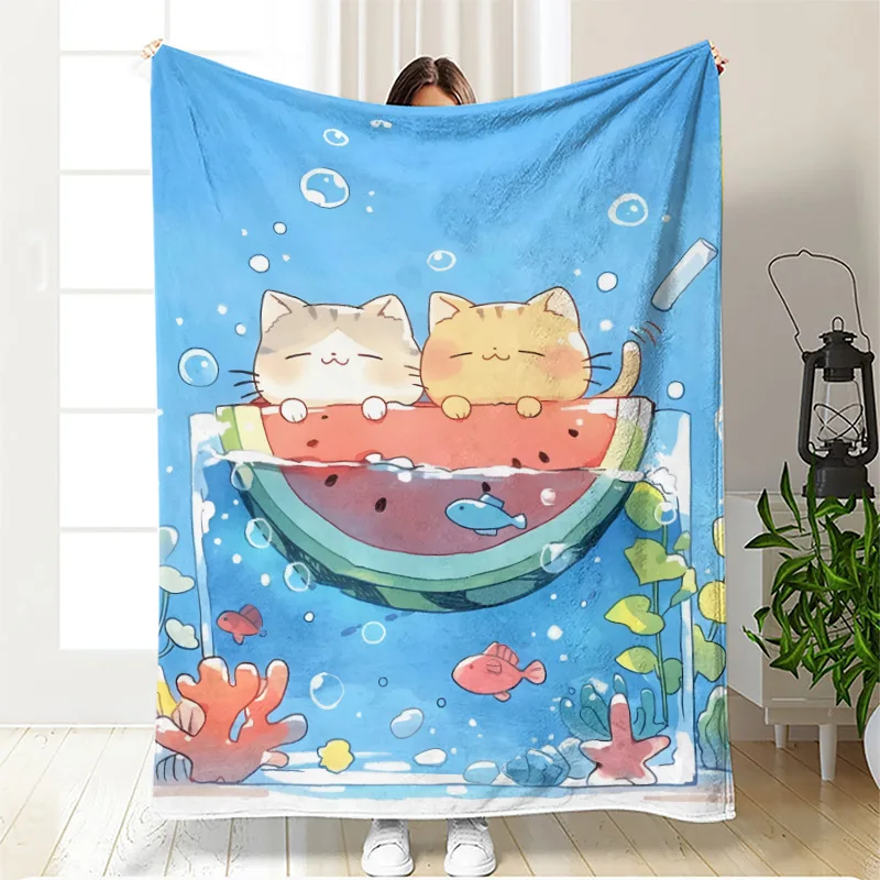 Soft And Cute Cartoon Cat Blanket Soft Sofa Bed Sheet Air Conditioning Travel Nap Blanket Office Leg Blanket Sleeping Pet Throw