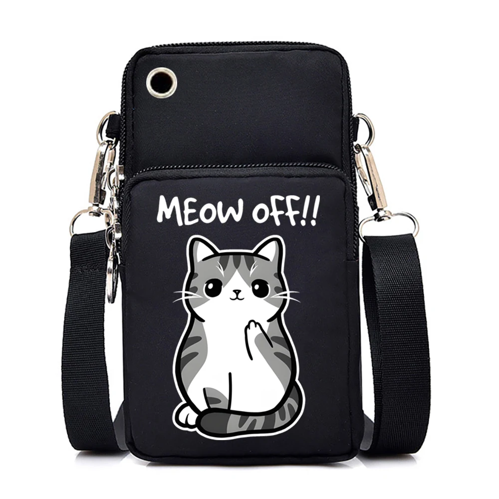 Fashion Brand Mini Mobile Phone Bag Cute Cat Printed Crossbody Bags for Women Cartoon Animal Shoulder Bag Outdoor Wrist Handbags