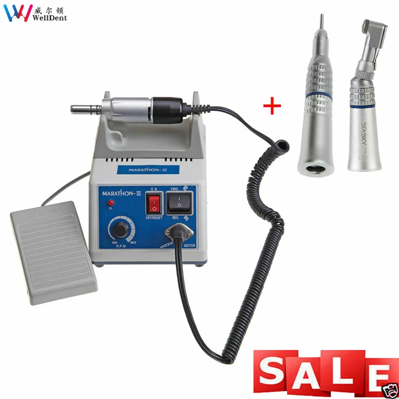 Dental Lab E-TYPE micromotor polish hand piece with contra angle & straight handpiece SEAYANG MARATHON 3 + Electric Motor