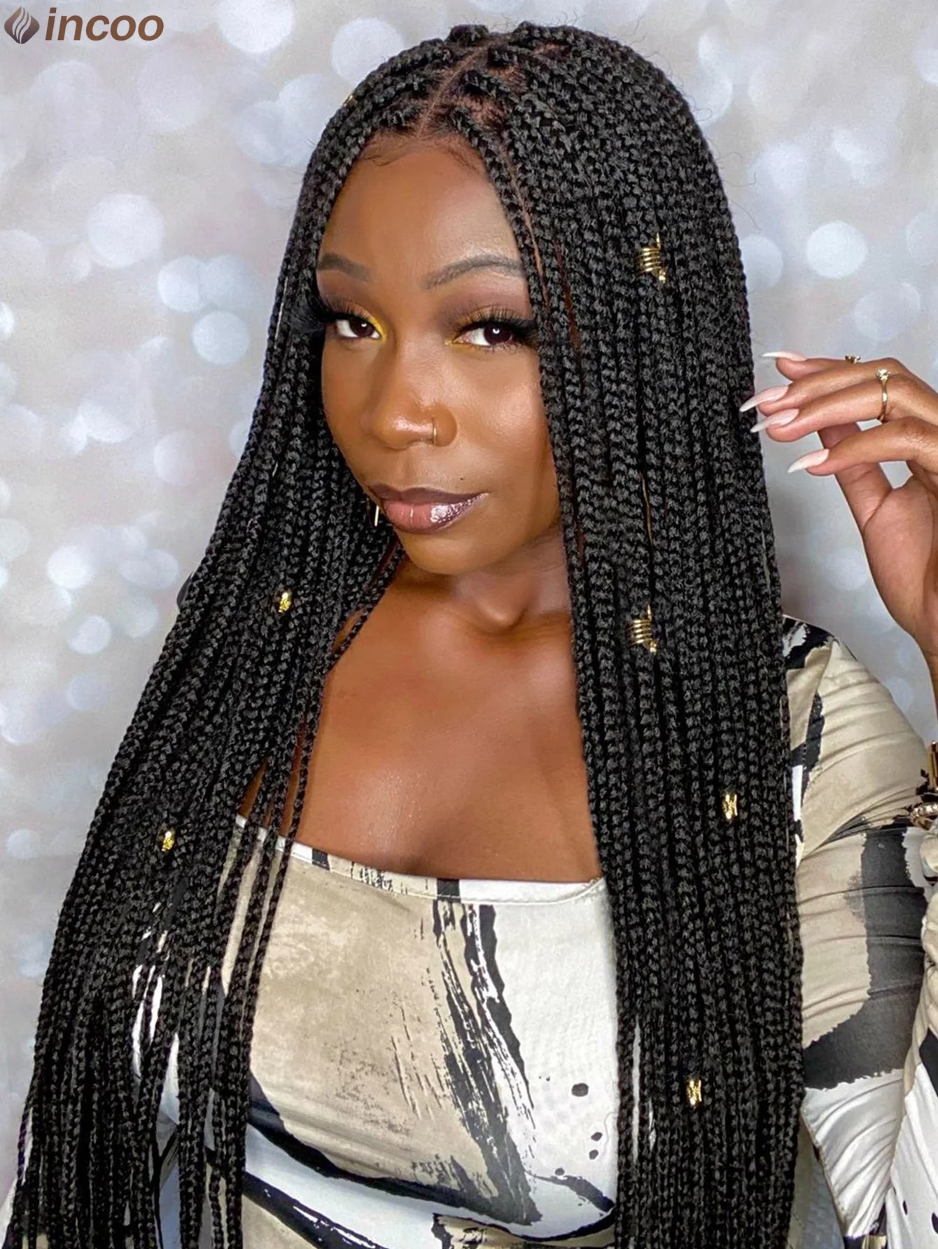 

Cornrows Synthetic Full Lace Front Braided Wigs For Black Women Long Small Square Knotless Box Braided Wig With Baby Hair 36Inch