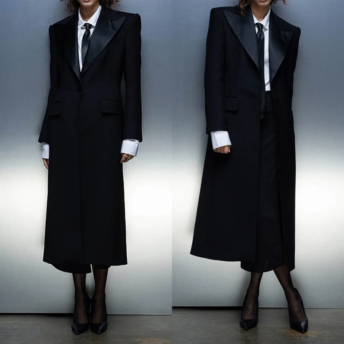 

Women Formal Business Dress Costumes Femmes Tailored Long Jacket Wedding Party Prom Wear One Piece