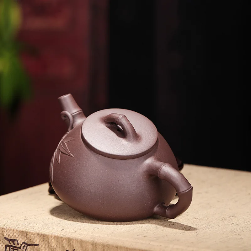 Purple Clay  Bamboo teapot with stone scoop Teapot purple sand teapot Yixing handmade teapot