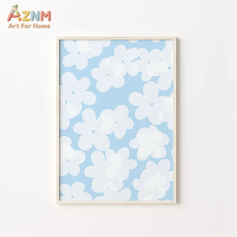 Pastel Gallery Wall Art Set Minimalist White Floral Canvas Poster Light Blue Purple Yellow Flower Print Bedroom Apartment Decor