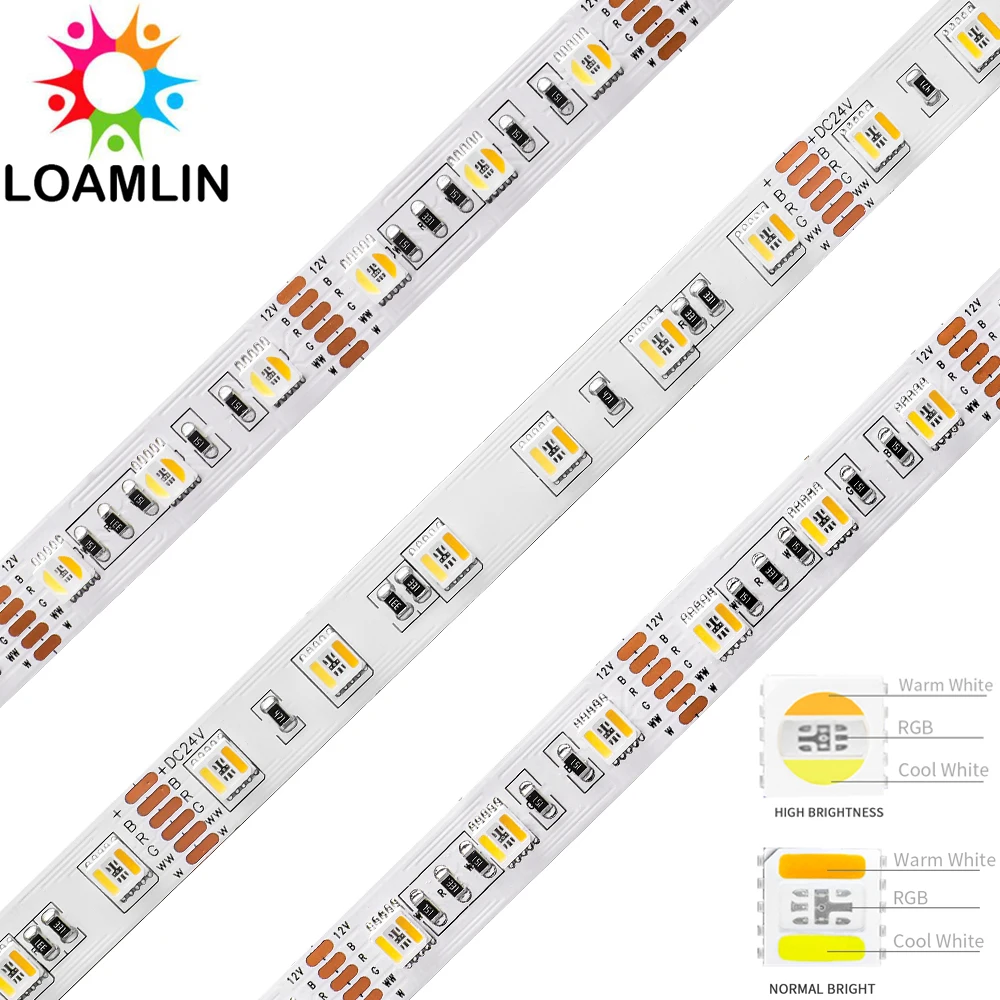 

Светодиодная лента 5 М 5050 SMD RGBCCT 5 в 1, лампа с яркой цветовой температурой 60/96 светодиодов/м RGB + CW/WW RGBWC, 12 В постоянного тока/24 В