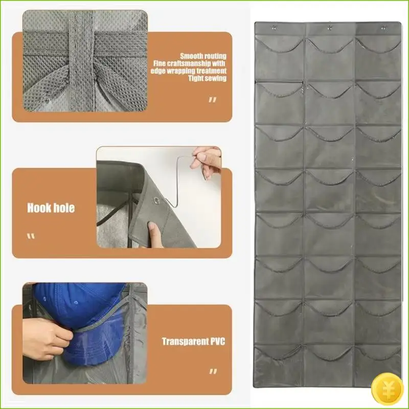 Felt Cap Holder Organizer For Baseball Hats Over The Door Storage Rack 24 Pockets Multi-Function Large Capacity Wall Bag
