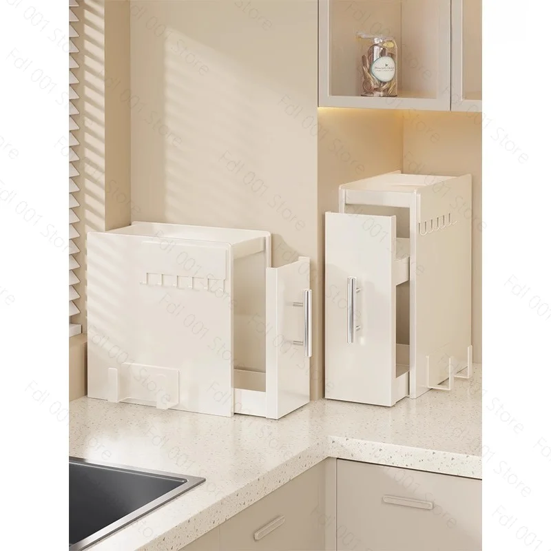 Narrow Dustproof Wrought Iron Organizer Pull Out Design Countertop Seasoning Storage Rack