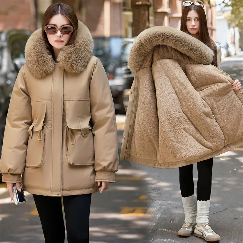 Pie Overcomes Women's Small Fleece Thickened Cotton Clothes Korean Version Loose Big Fur Collar Cotton Clothes Winter 2026 New