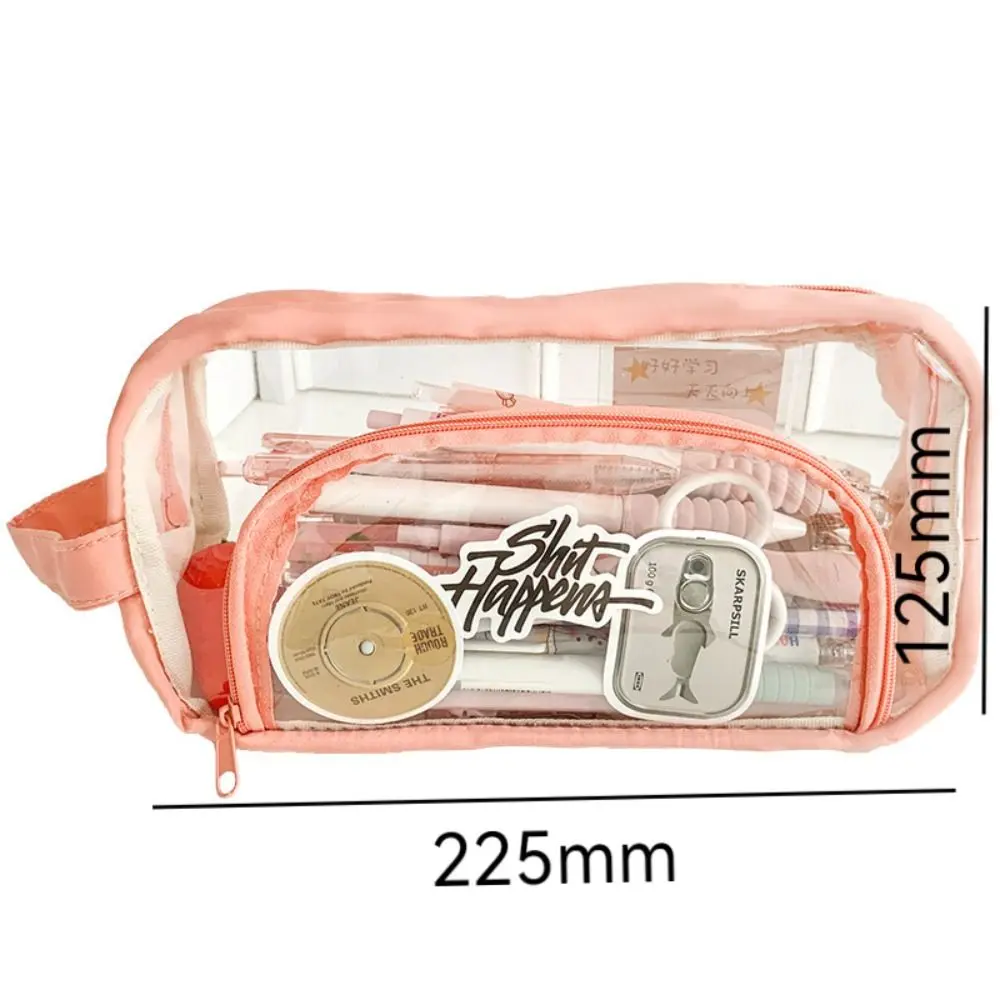 Portable Large Capacity Pen Bag Multi-function Waterproof Cosmetic Bag Double-layer Transparent Stationery Bag Students