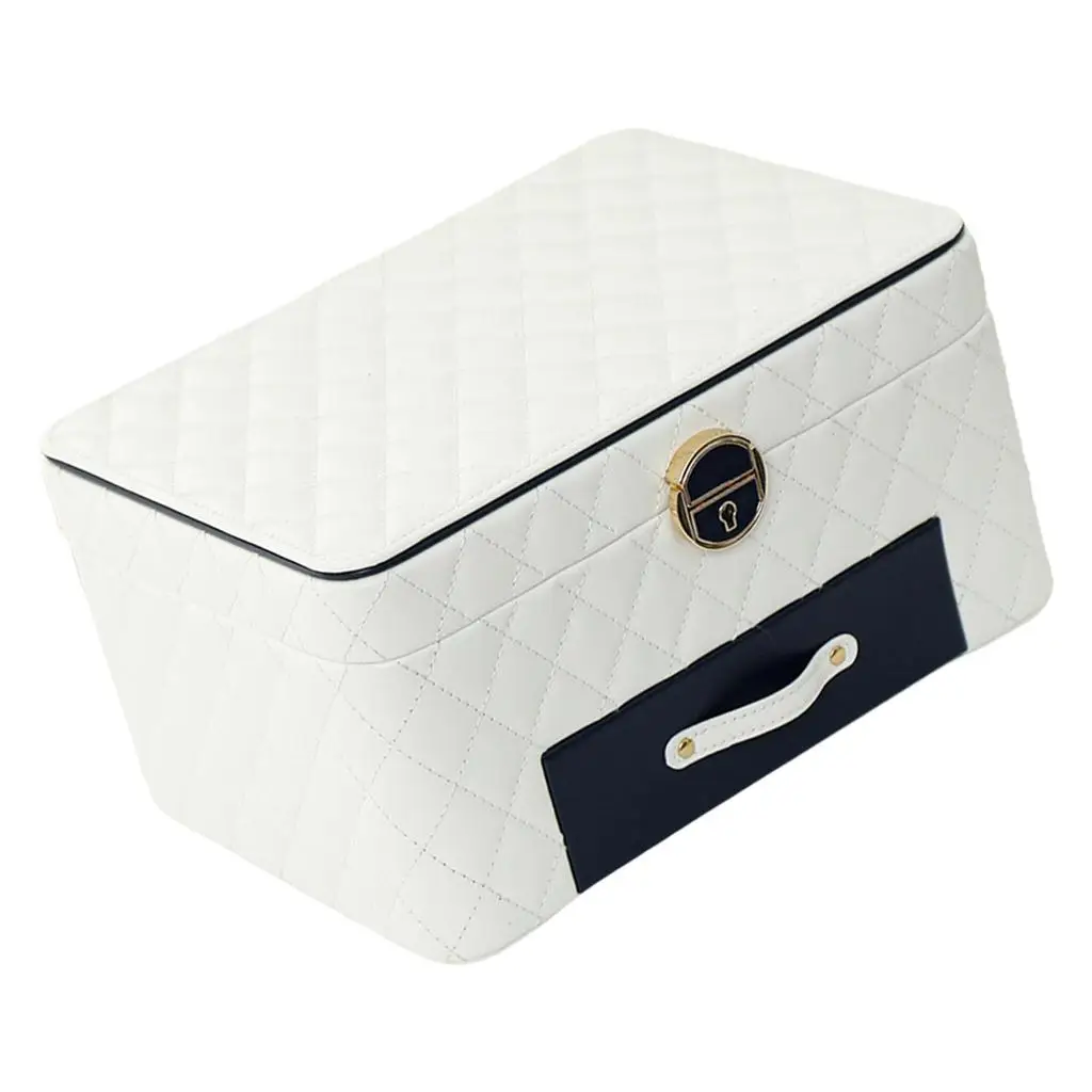 Spacious Jewelry Organizer Box 3 Layer PU Leather Display Holder with Lock for Necklaces Earrings Rings Bracelets Hair