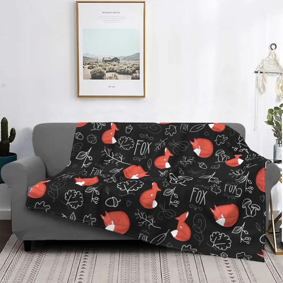 Forest Animal Loving Fox Blanket Flannel Summer Breathable Lightweight Throw Blanket for Bedding Bedroom Bedding Throws