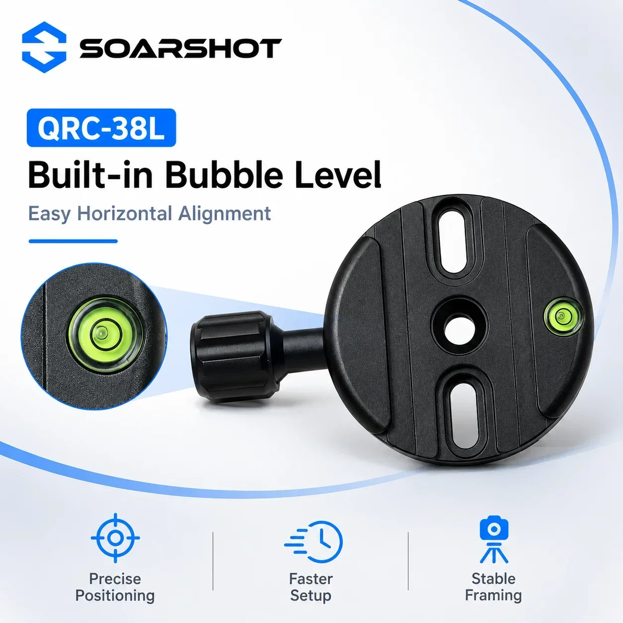 SOARSHOT Arca Quick Release Clamp 3/8 Thread CNC Aluminum Tripod Mount with Bubble Level